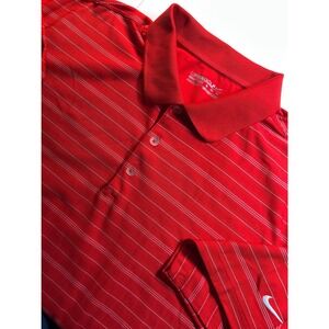 Nike Golf Red White Striped Dry Fit Polo Shirt Men's Size XL